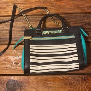 Betsey Johnson Purse. Black/White/Green. Gently Used